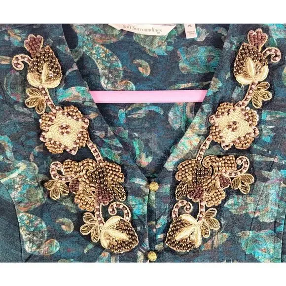 Soft Surroundings Del Bosque Starry Night Tunic Top Woman's Size PL Beaded - Picture 3 of 8